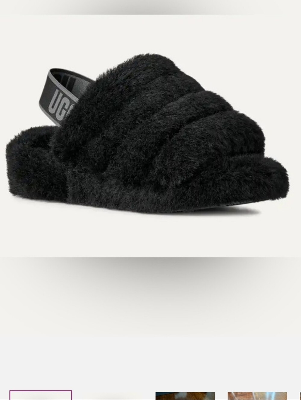 Brand New UGG Black Fluff Yeah Slide with Branded Elastic Backstrap Size 10 - Picture 3 of 5